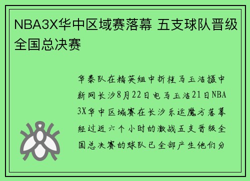 NBA3X华中区域赛落幕 五支球队晋级全国总决赛